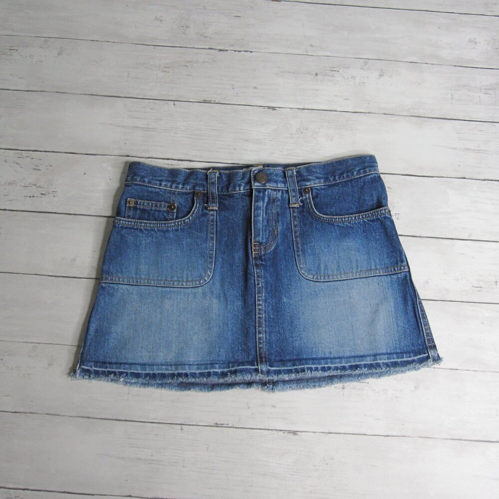 Vintage Abercrombie Denim Blue Jean Mini Skirt Girl Size 16 Utility Pockets Y2K - Picture 3 of 7